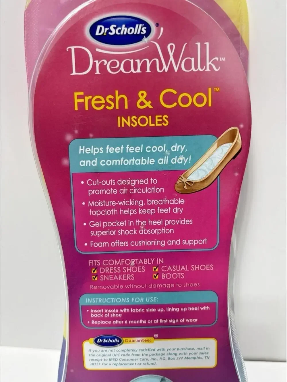 Dr Scholls Dream Walk Fresh Cool Insoles Size 6-10 1 Pair Cut Out Design *Open*